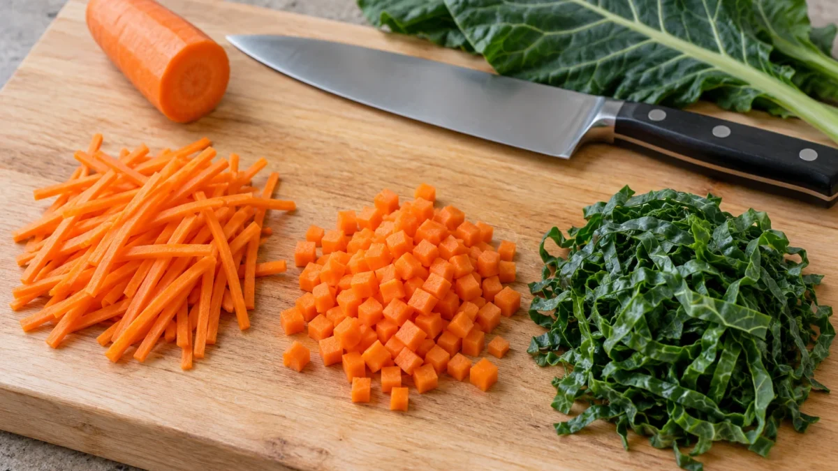 Cortes de legumes: julienne, brunoise e chiffonade